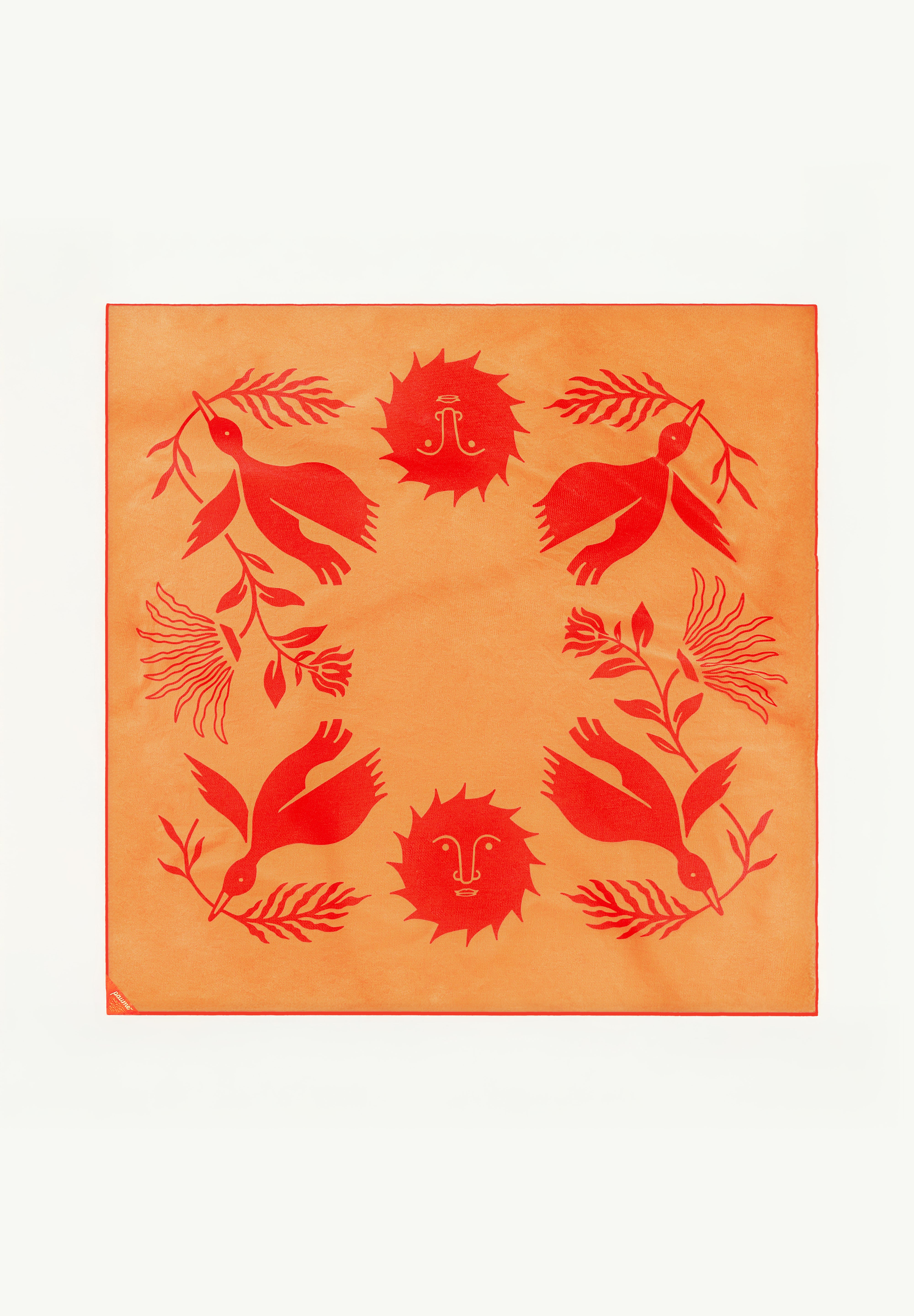 Silk Bandana Head Scarf - Orange Sunset