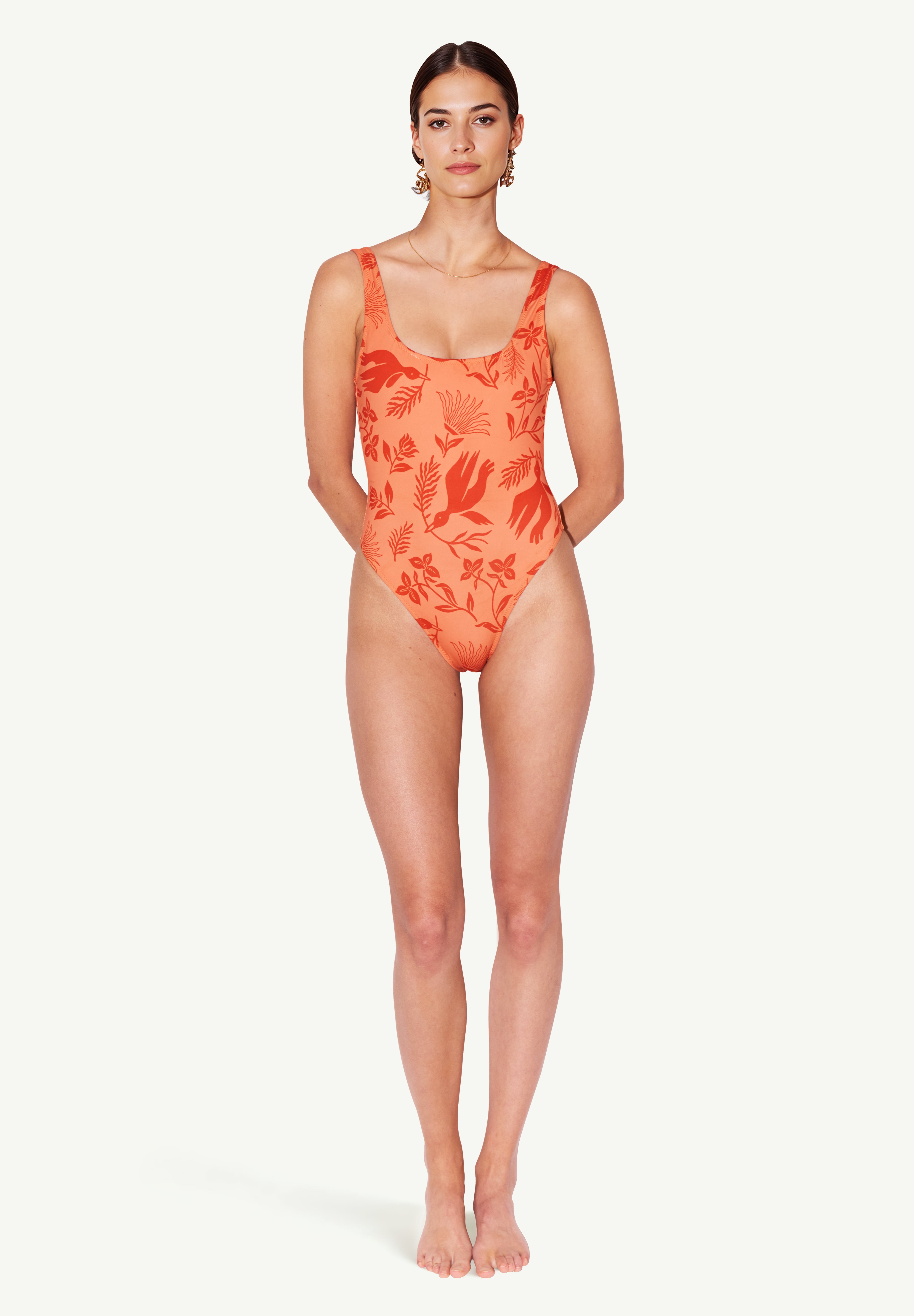 One-Piece Orange Sunset Desenli Yüzücü Mayo